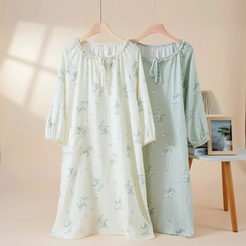 Official Ownkoti Bellflower Floral Cotton Gauze Nightgown Easy-to-Use