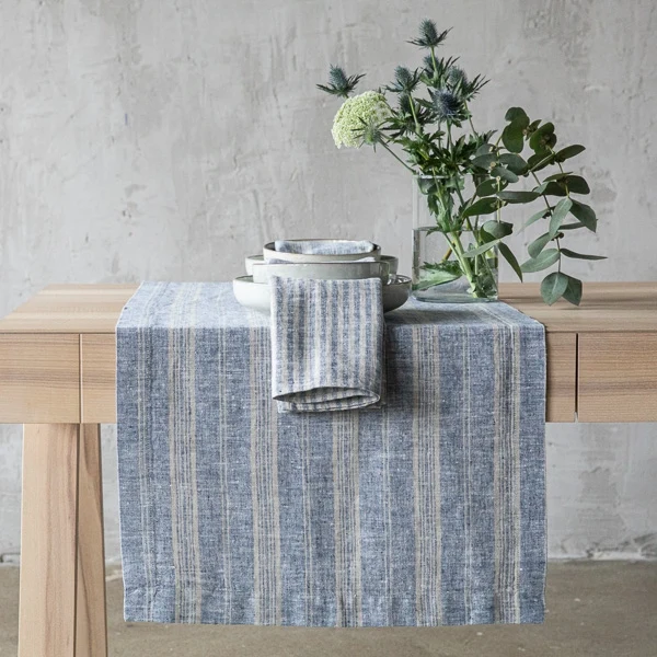 Comfortable Multistripe Runner Indigo and Natural Flexible