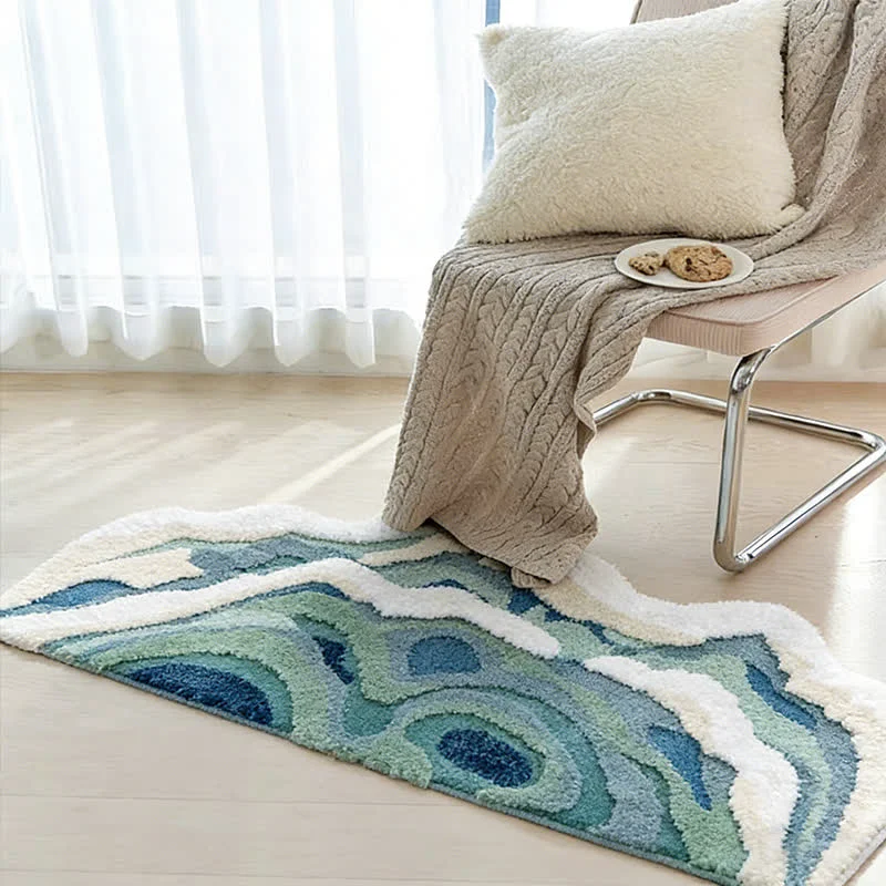 Artisan Ownkoti Abstract Ocean Wave Shaped Flocked Rug Fashionable
