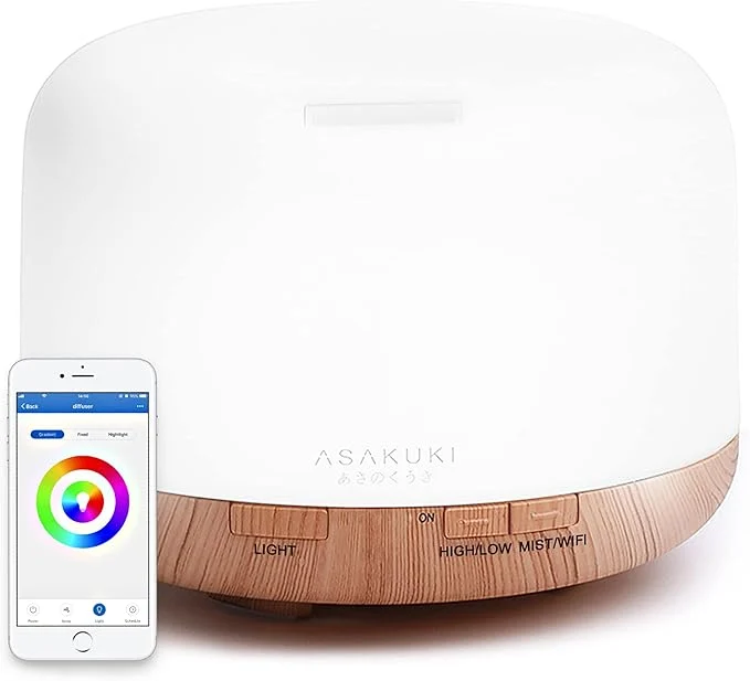 Breathable ASAKUKI Smart Wi-Fi Essential Oil Diffuser App and Voice Control Compatible Selected