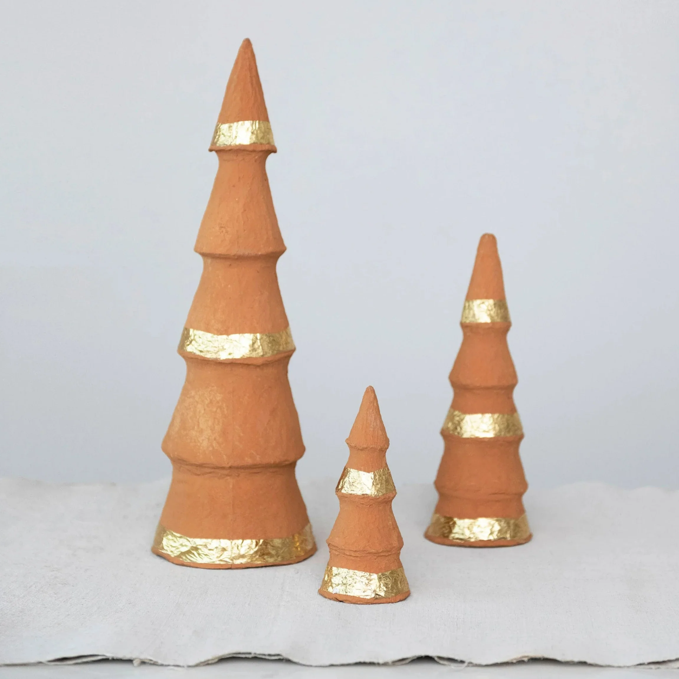 World-Class HandmadeÂ PaperÂ Mache TreesÂ withÂ GoldÂ Foil Â Terracotta SetÂ ofÂ 3 Responsible
