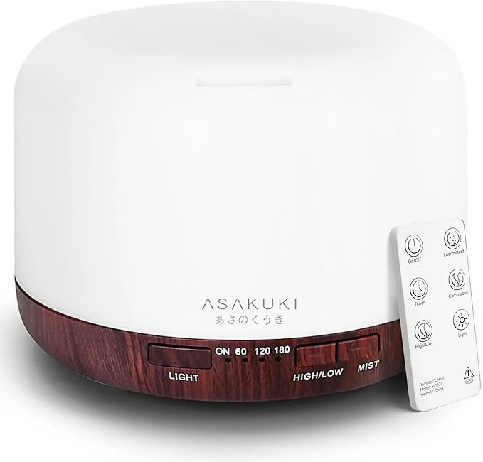 Eco-Friendly ASAKUKI Essential Oil Diffuser for Home 500ML Aromatherapy Diffuser Humidifier Natural