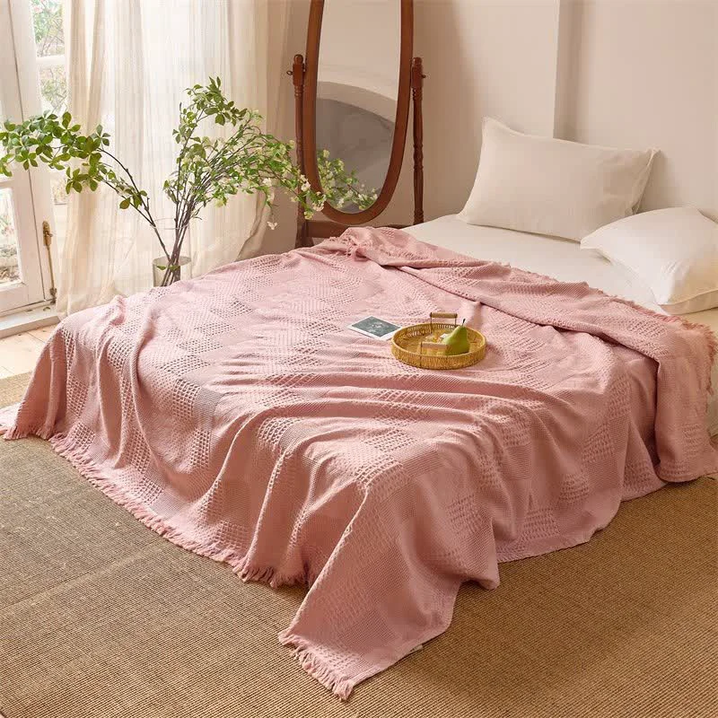 Specialty Ownkoti Solid Waffle Weave Cotton Tassel Quilt Pure