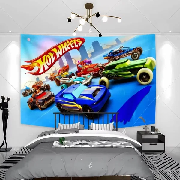 Premium Hot Wheels Cartoon Wall Tapestry Professional