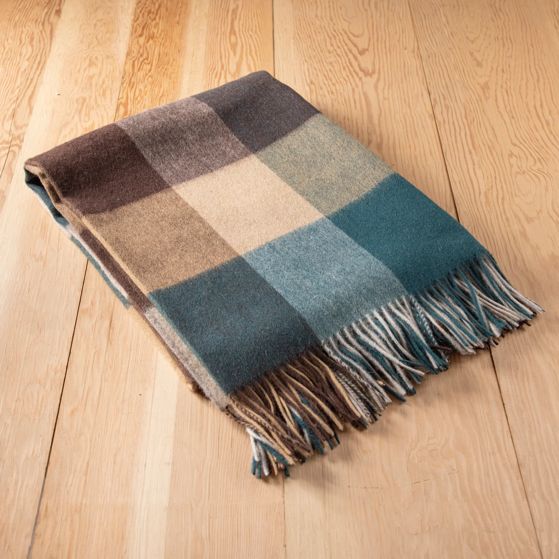 Exclusive Lambswool Blanket in Teal Block Check Original Design