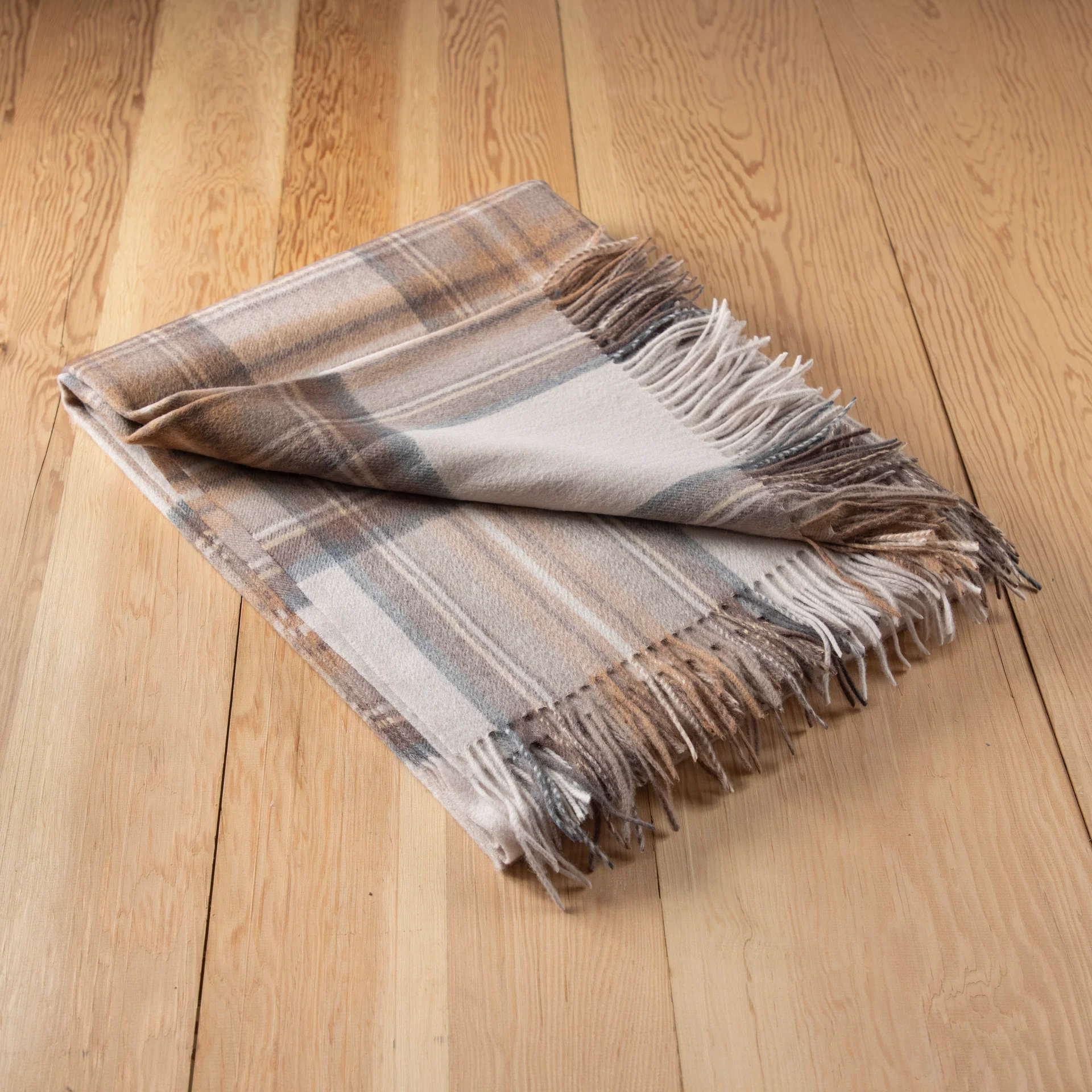 Convenient Lambswool Blanket in Stewart Natural Dress Tartan Authentic