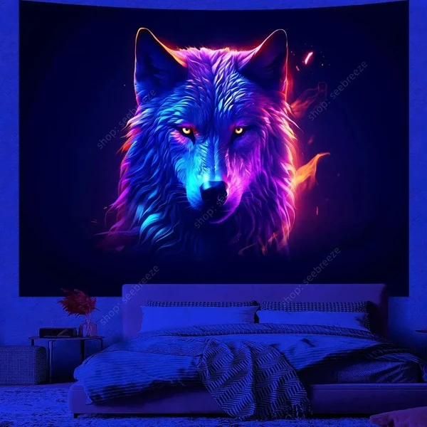 Prestigious UV Reactive Wolf Wall Tapestry Long-Lasting