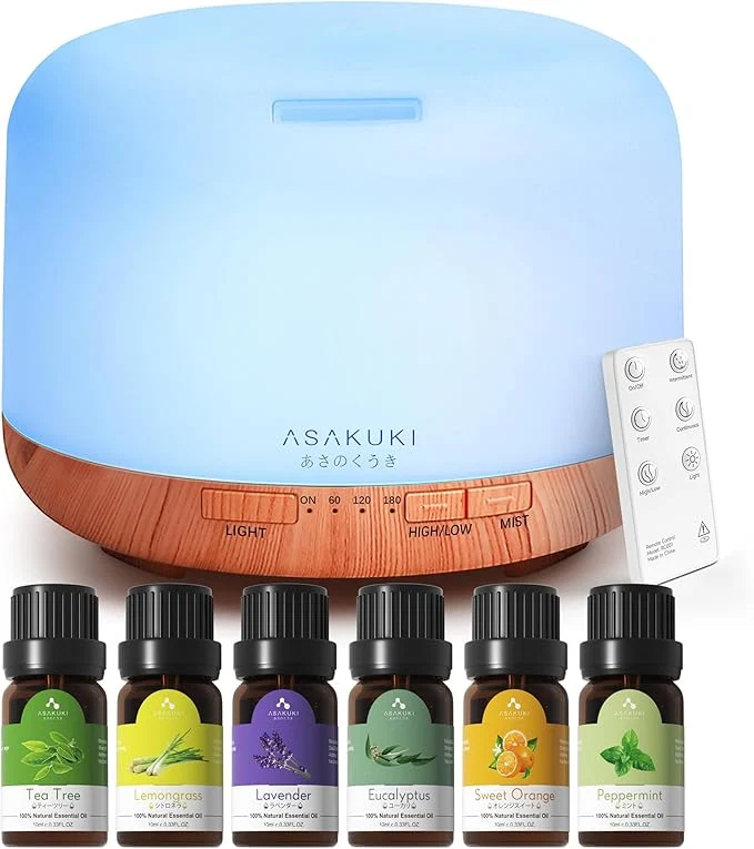 Pure ASAKUKI Oil Diffuser with Essential Oils Set 500ml Aromatherapy Humidifier Superior