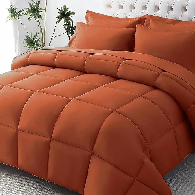 Expertly Made JOLLYVOGUE Full Comforter Set Ultra-Soft Bed in a Bag Full Size 7 Pieces Oeko-TEX Bedding Set with Down Comforter Sheets Pillowcases amp Shams Burnt Orange Refined