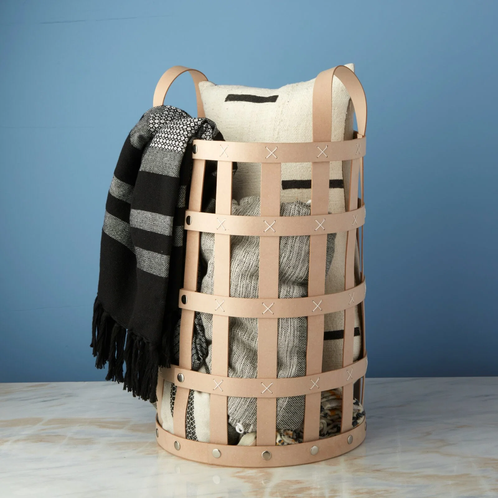 Effective Pali Recycled Leather Everything Basket Detailed