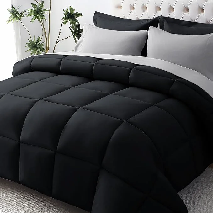 Expertly Made JOLLYVOGUE Twin XL Comforter Set Ultra-Soft Bed in a Bag Twin XL Size 5 Pieces Oeko-TEX Bedding Set with Down Comforter Sheets Pillowcases amp Shams Black amp Light Grey Prestigious