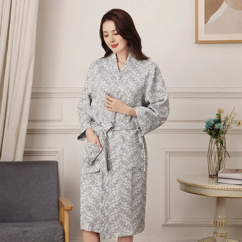 Natural Ownkoti Abstract Pattern Pure Cotton Bath Robe Soft
