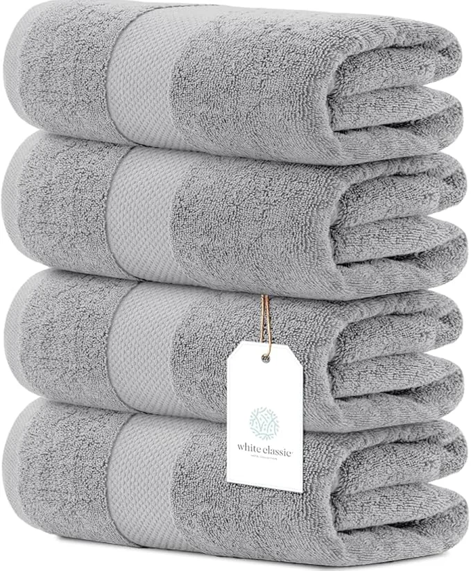 Advanced White Classic Luxury Bath Towels Set of 4 Large Natural