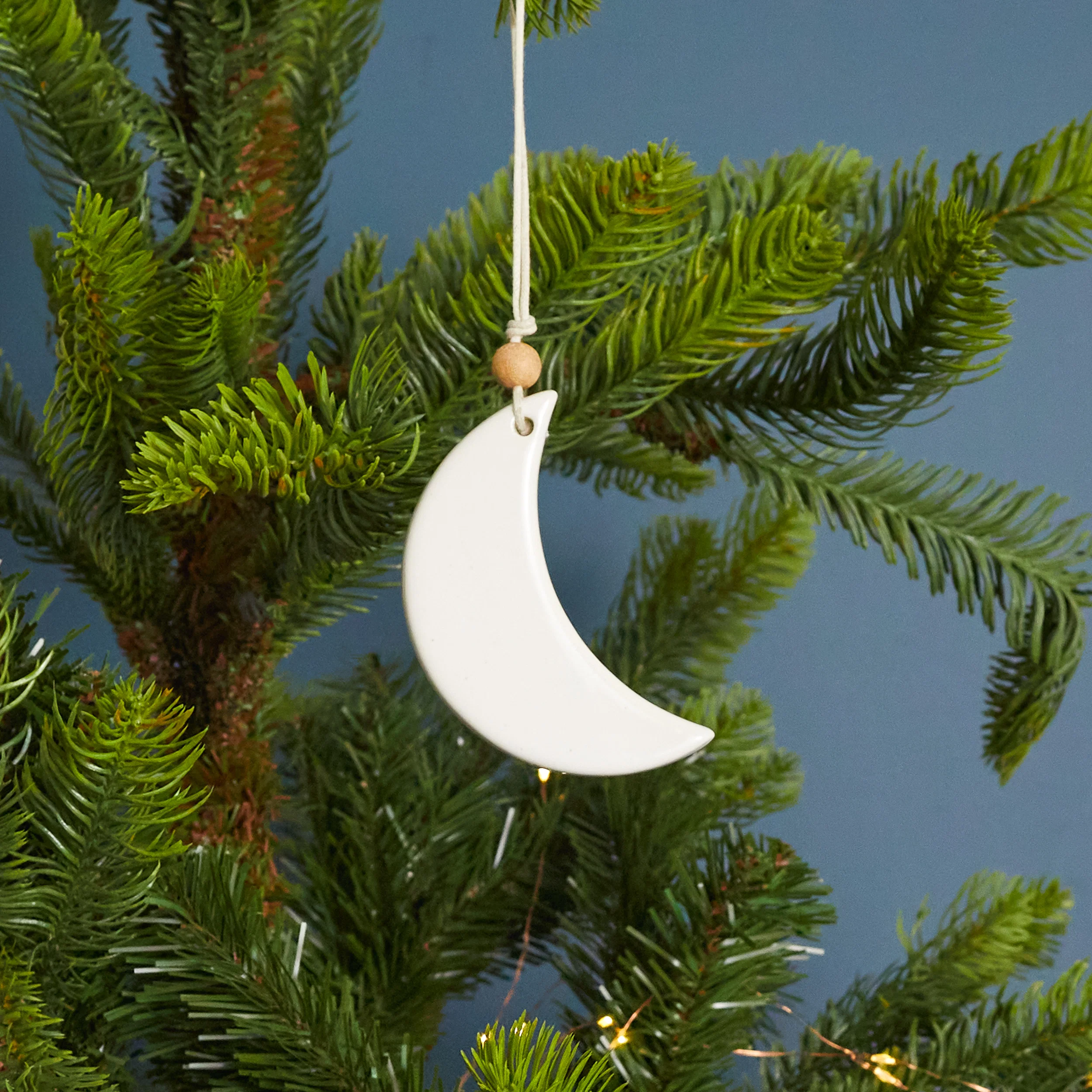 Responsible White Stoneware Moon Ornament Recyclable
