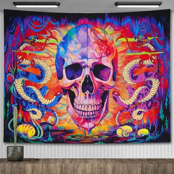 Prestigious Skull Floral Gothic Tapestry Verified