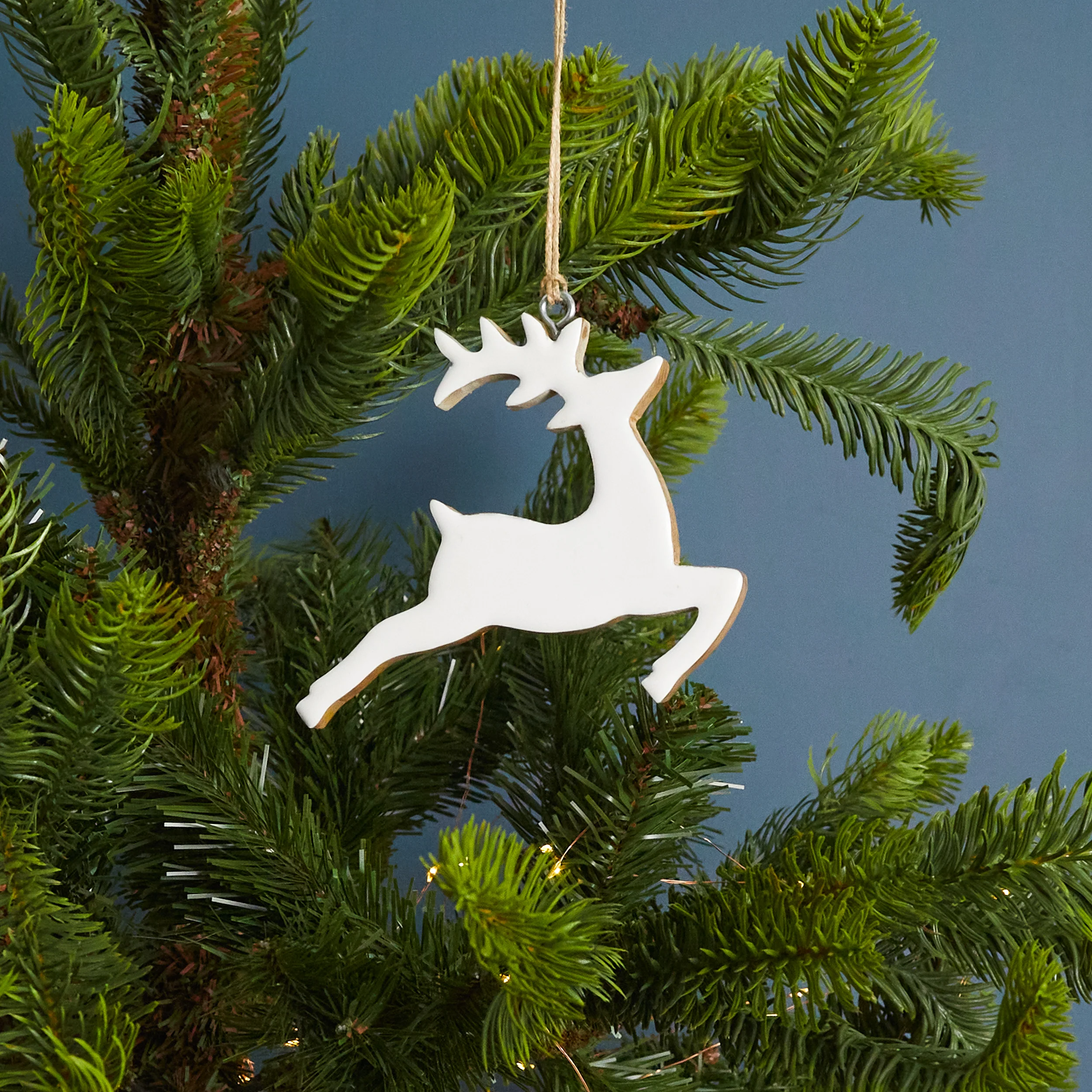 High-Quality Mango Wood amp Enamel Prancing Reindeer Ornament Small Stylish