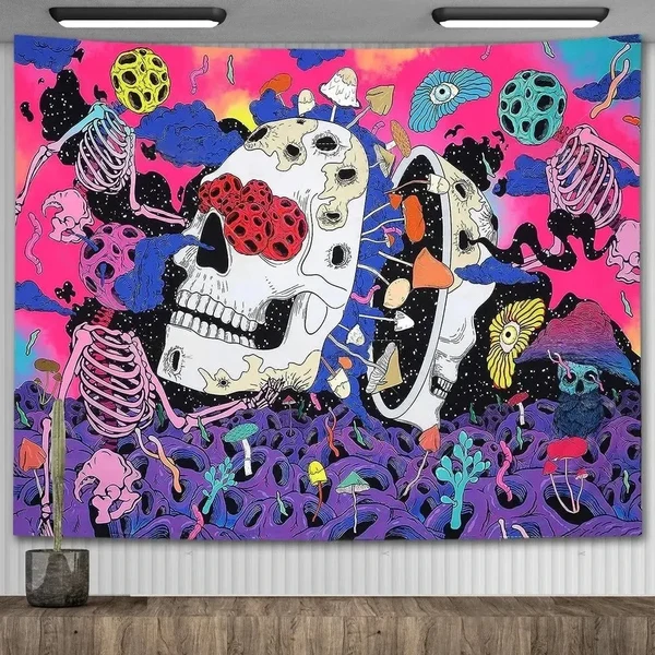 High-Quality Skull Floral Mushroom Tapestry Certified