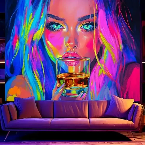 Breathable Rave Night Drinking Girl Wall Fabric Tapestry Detailed