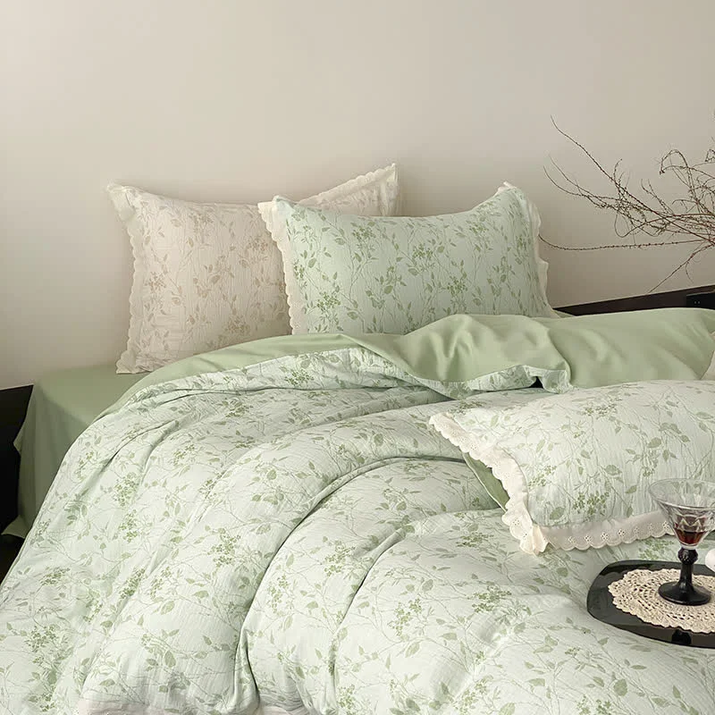 Responsible Ownkoti Vintage Subtle Leaf Cotton Gauze Bedding Set 4PCS Secure