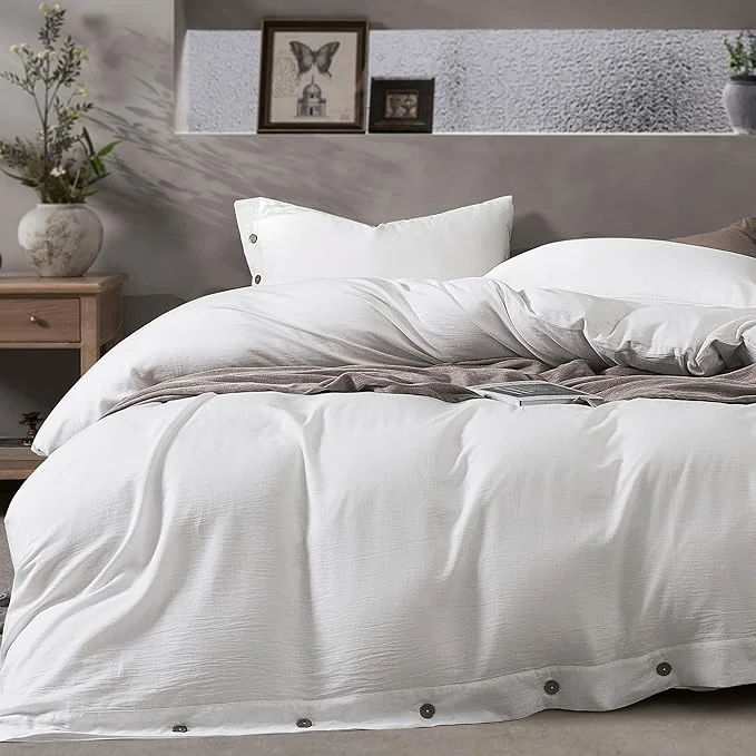 Smart JELLYMONI Washed Cotton Duvet Cover - Off White Full Size 80x90 Inches 3-Piece Bedding Set with Button Closure Includes 1 Duvet Cover amp 2 Pillowcases Comforter Not Included Prestigious