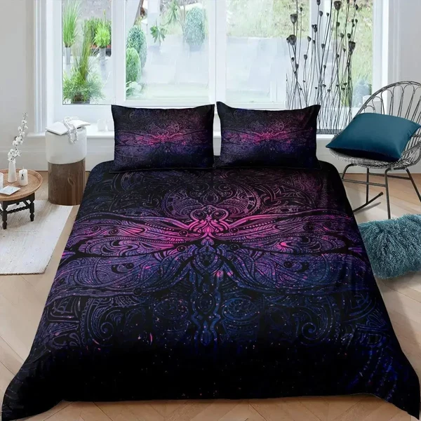 Environmentally Friendly Dragonfly Mandala King Size Bedding Set Original Design