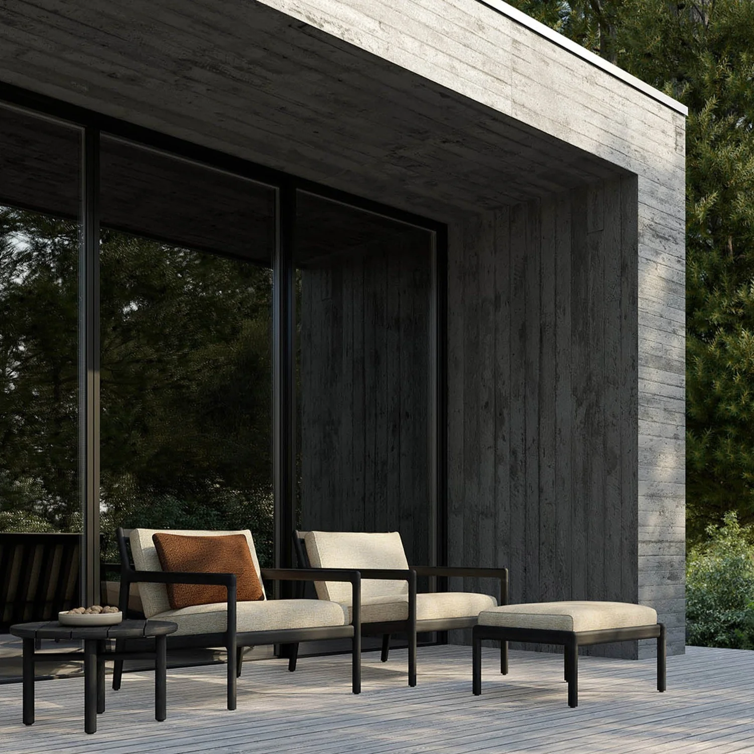Fashionable Jack Solid Black Teak Outdoor Lounge Chair Natural Fabric Refined
