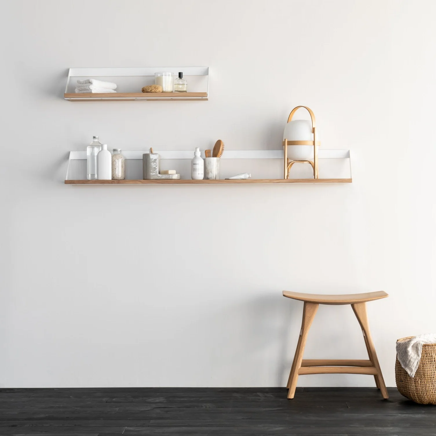 Smart Ribbon Solid Oak Shelf with White Metal 27.5 quot Contemporary