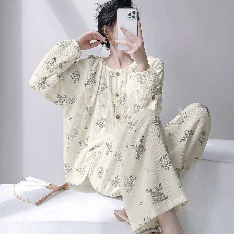 Prestigious Ownkoti Leaf Double Gauze Cotton Loungewear Set Premium