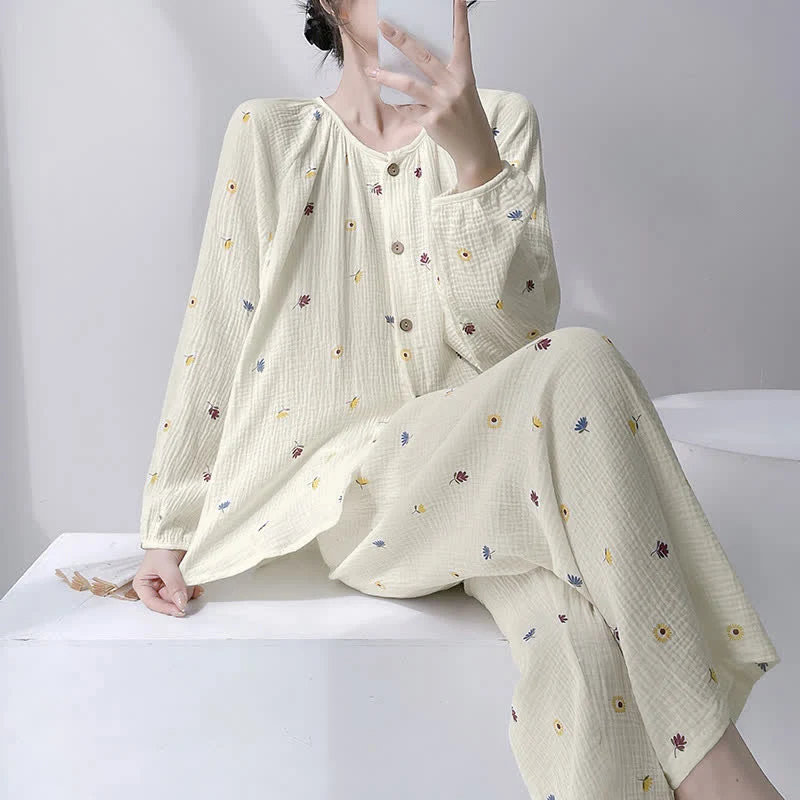High-Quality Ownkoti Ditsy Floral Double Gauze Cotton Loungewear Set Soft