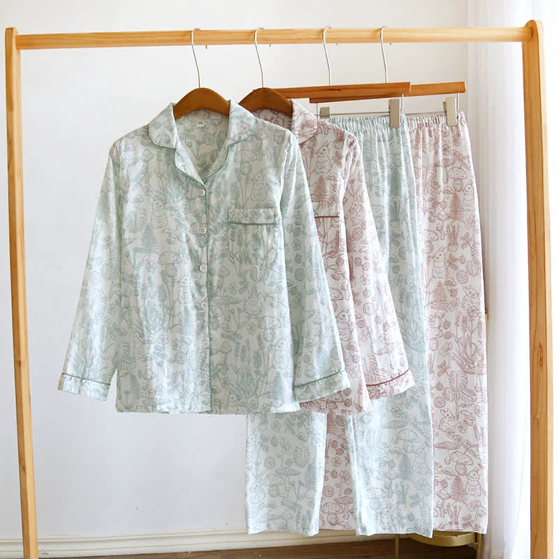 Detailed Ownkoti Jungle Mushroom amp Bunny Cotton Gauze Pajamas Innovative