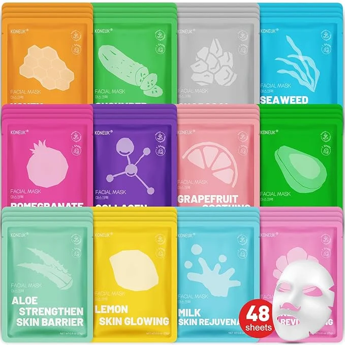 Fine Crafted KONEUK 48 Pack Collagen Hydrating Face Masks Skincare Secure