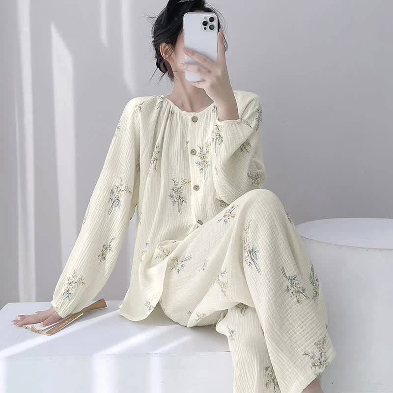 High-End Ownkoti Bouquet Double Gauze Cotton Loungewear Set Dependable