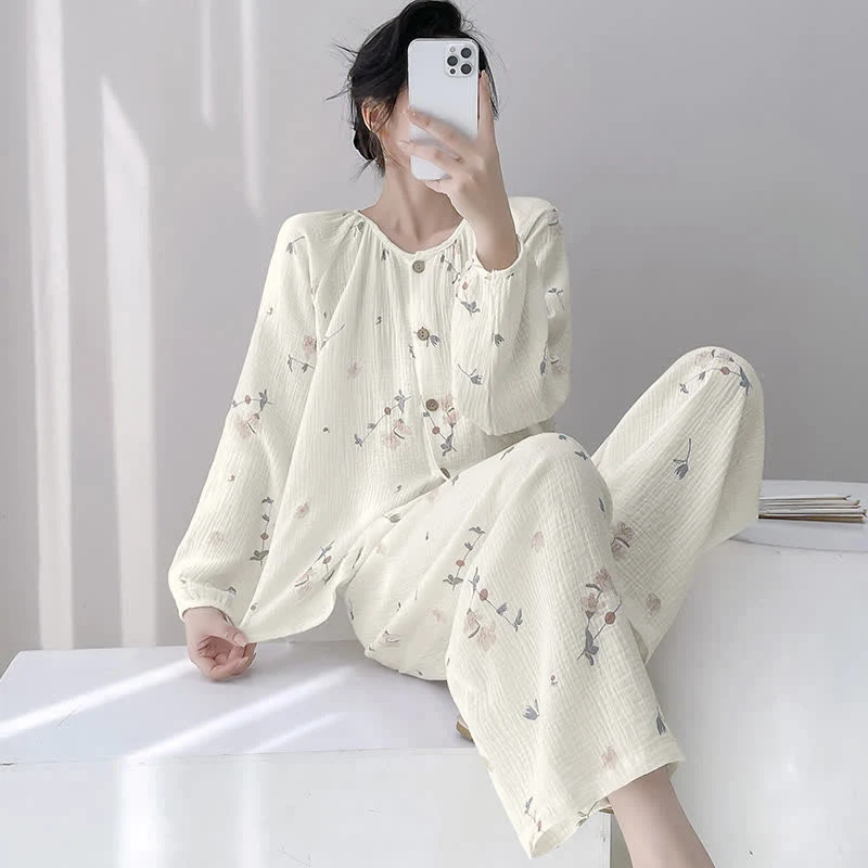 Luxury Ownkoti Rustic Floral Double Gauze Cotton Pajamas Refined