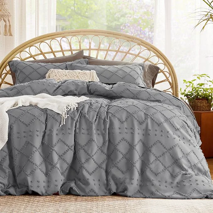 Lightweight Bedsure Boho Duvet Cover King Size - Grey Breathable amp Soft Boho Bedding Machine Washable Comforter Cover for All Seasons Includes 1 Duvet Cover 104 quot x90 quot with 2 Pillow Shams amp Zipper Closure Classic