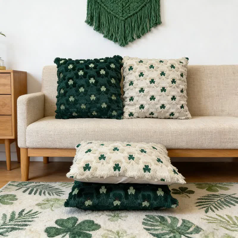 Enhanced Ownkoti Shamrock Embroidered Throw Pillow Cover Excellent
