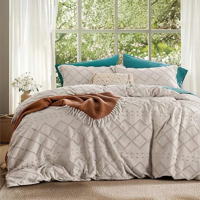 Green Bedsure Boho Cal King Duvet Cover - Beige Breathable amp Soft Boho Bedding Machine Washable Comforter Cover for All Seasons Includes 1 Duvet Cover 104 quot x98 quot with 2 Pillow Shams amp Zipper Closure Crafted