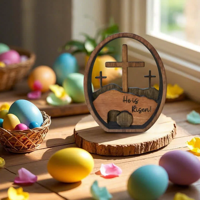 High-Grade Ownkoti Empty Tomb Easter Wood Egg Decor Traditional