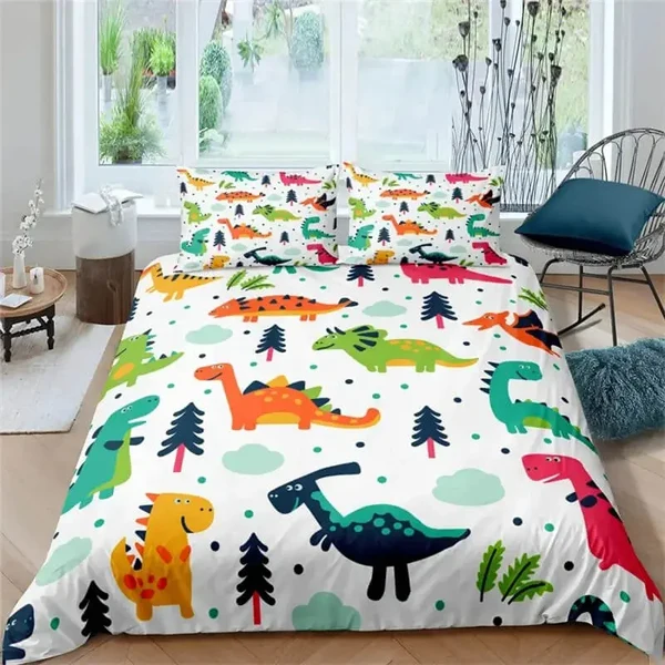 Professional 3D Dinosaur Cartoon Doona Cover Green