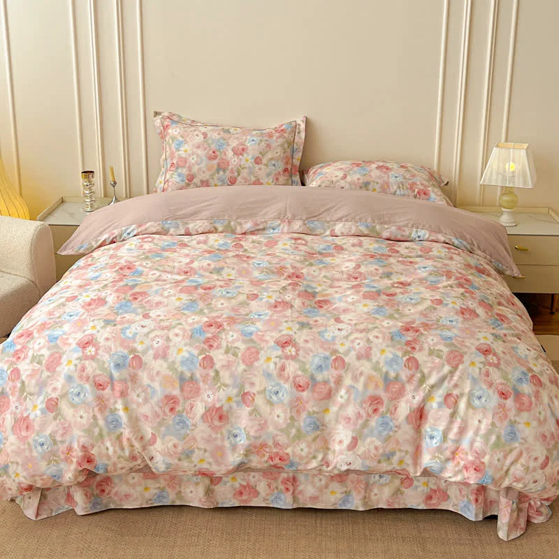 Secure Ownkoti Dreamy Pink Rose Cotton Brushed Bedding Set 4PCS Responsible