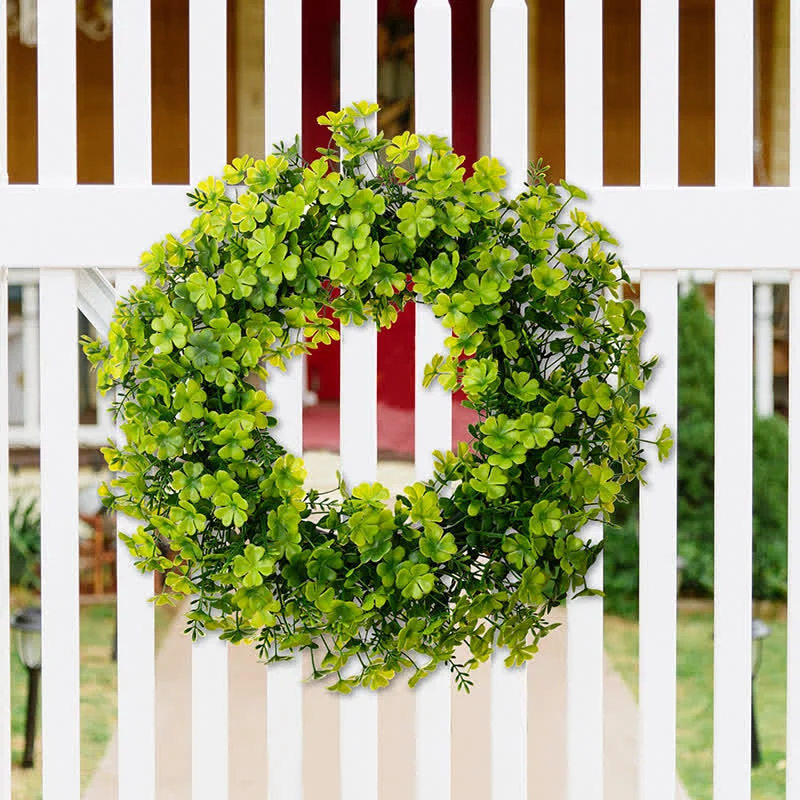 Functional Ownkoti St. Patrick 39 s Day Artificial Four-Leaf Clover Wreath Minimalist