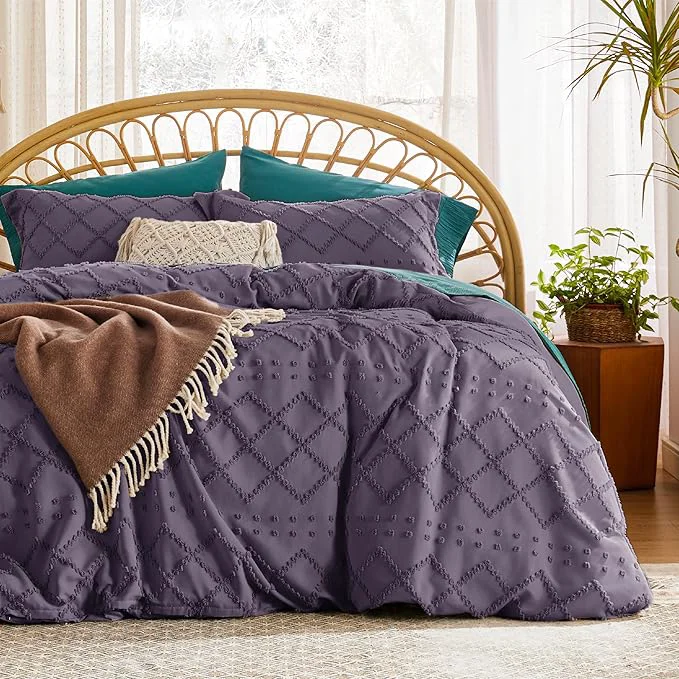 Detailed Bedsure Boho Duvet Cover King Size Grayish Purple Breathable amp Soft Boho Bedding Machine Washable Comforter Cover for All Seasons Includes 1 Duvet Cover 104 quot x90 quot with 2 Pillow Shams amp Zipper Closure Fashionable