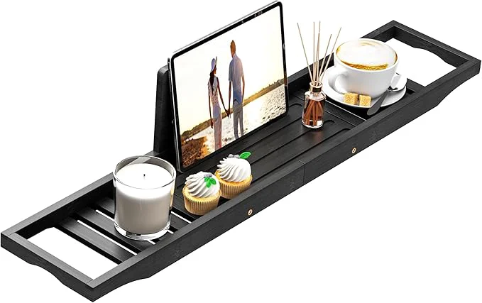 Next-Generation Bathtub Tray Caddy Black Secure