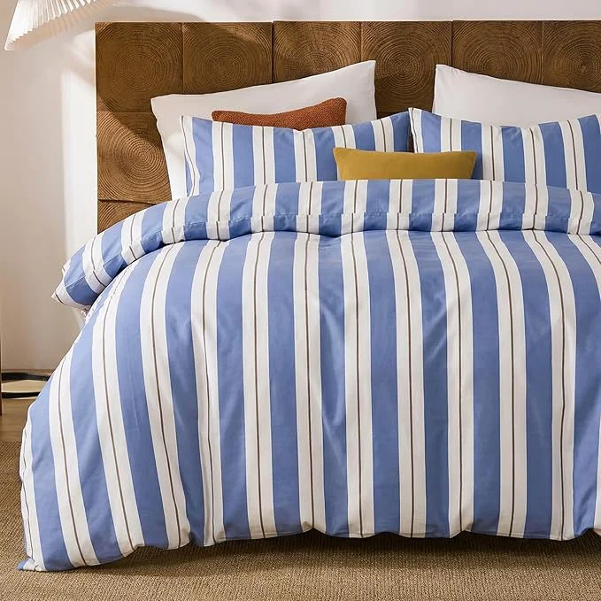 Versatile Merryword Blue and White Striped Duvet Cover Set King Size Cotton Bedding Set with Modern Coastal Style Soft Breathable Linen Like Bedding Set 3 Pieces Sophisticated