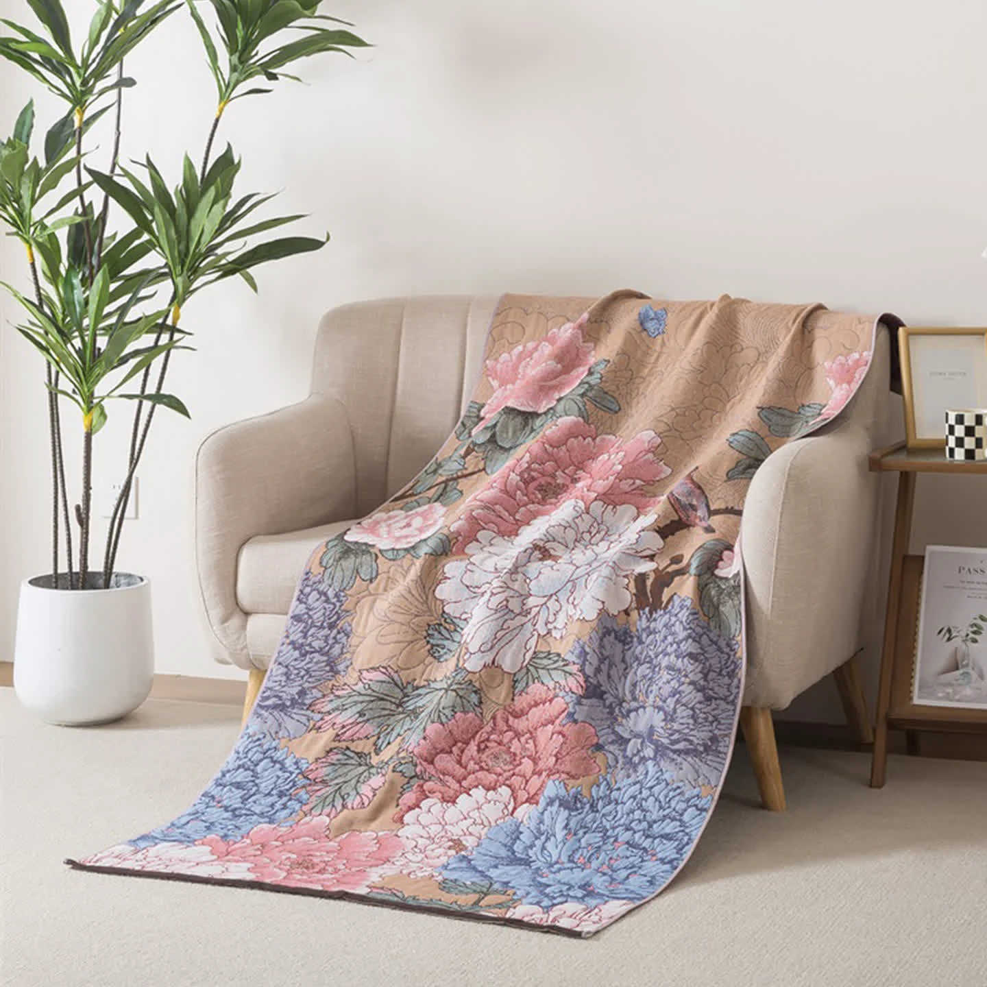 Expertly Made Ownkoti Luxurious Peony Cotton Gauze Bath Towel Fashionable