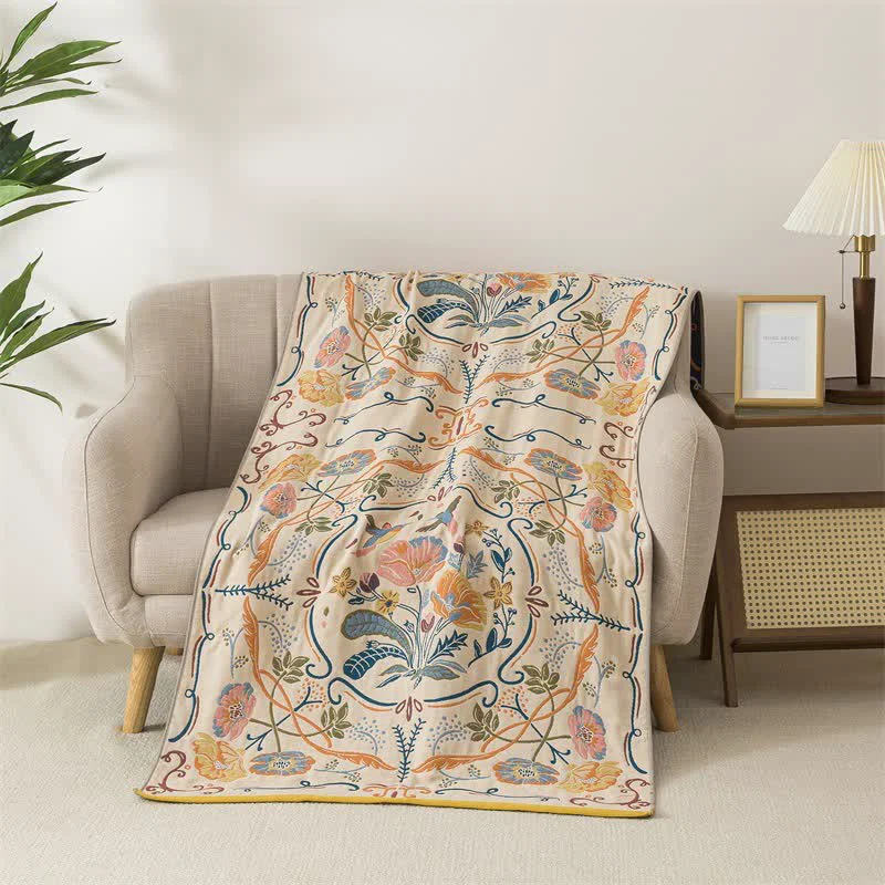 High-Grade Ownkoti Country Floral Cotton Gauze Bath Towel Natural