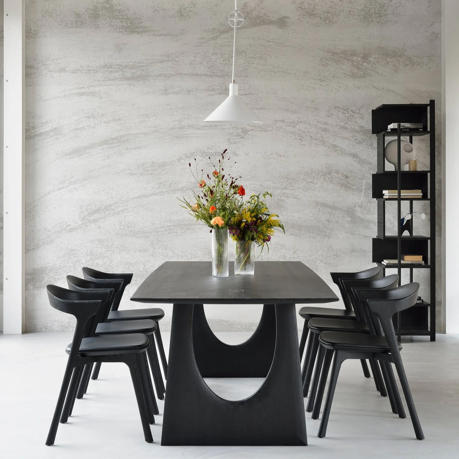 Minimalist Geometric Black Oak Dining Table 98 quot Fashionable