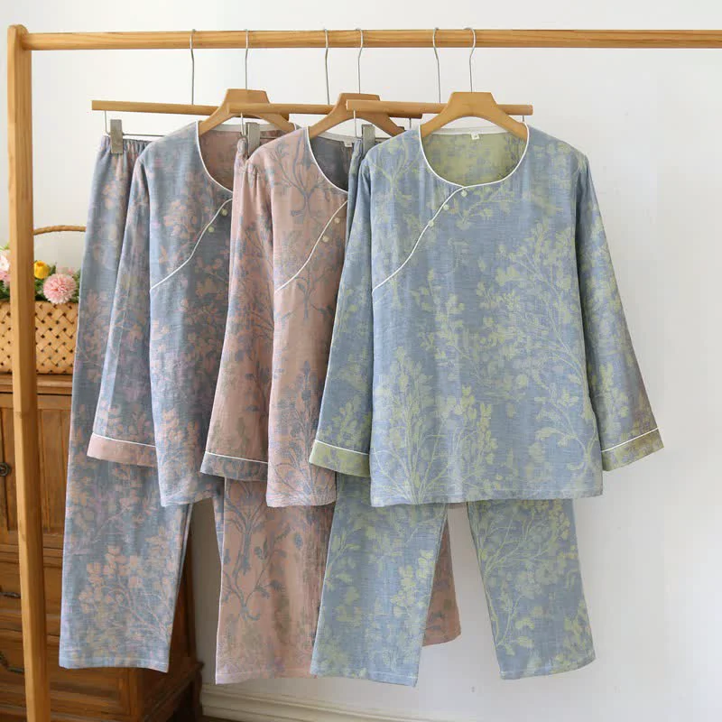 Fine Ownkoti Eastern-Inspired Floral Cotton Pajama Set Specialty