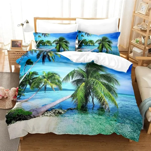 Organic Coconut Palm Trees Natural Quilt Cover High-Grade