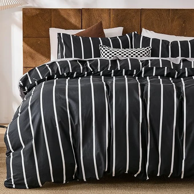Organic Merryword Black and White Striped Duvet Cover Set Queen Size - Cotton Bedding Set 3 Pieces Soft Breathable Comforter Cover with Pillowcases Minimalist Chic Aesthetic Bedding Set for All Seasons User-Friendly