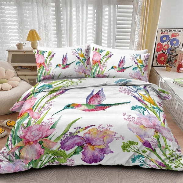 Effective Tropical Birds Duvet Cover Set – Watercolor Hummingbird amp Floral Bedding for Kids amp Adults Expertly Made